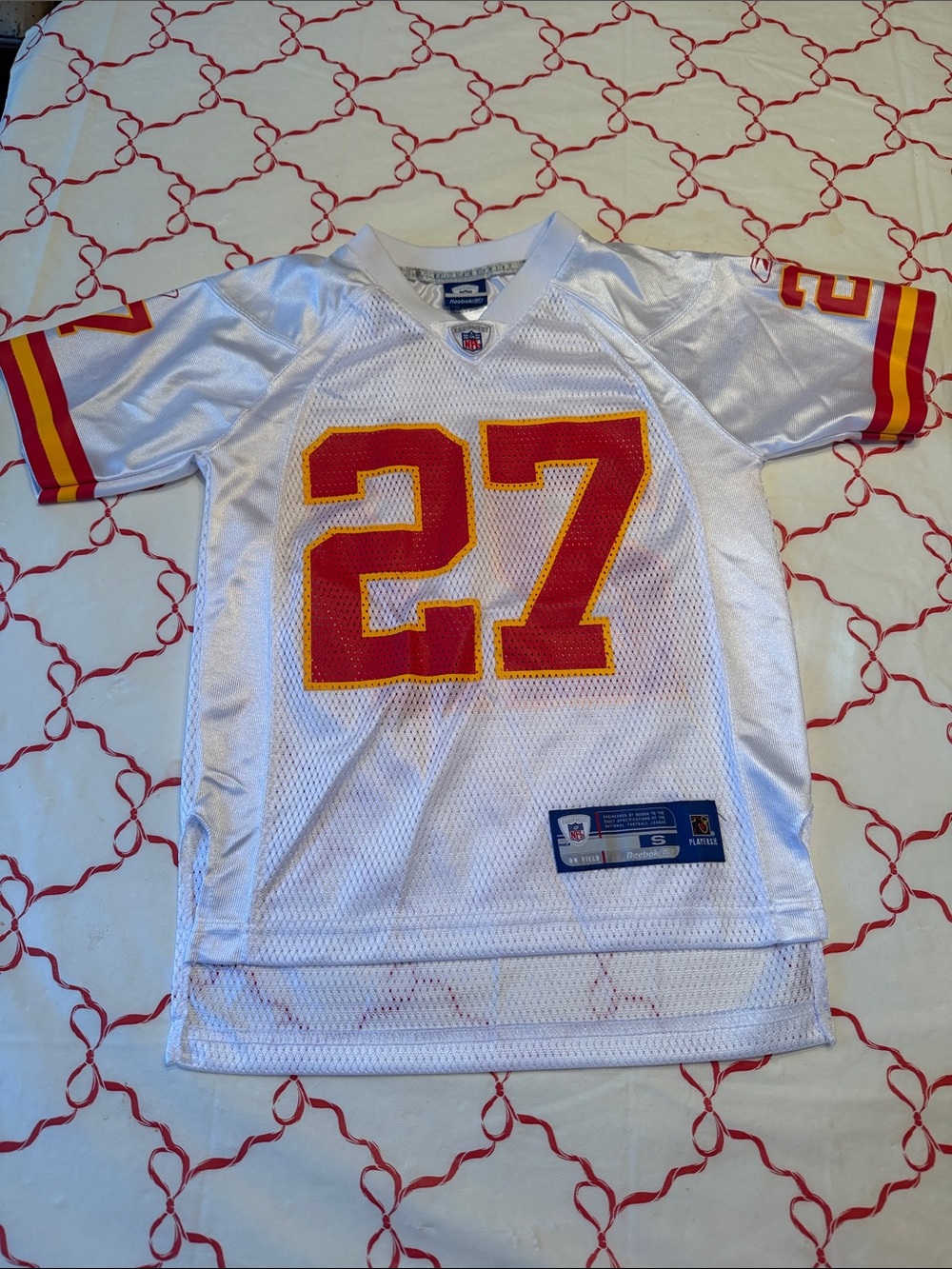 Reebok White KC Chiefs Football Jersey Red & Gold #27